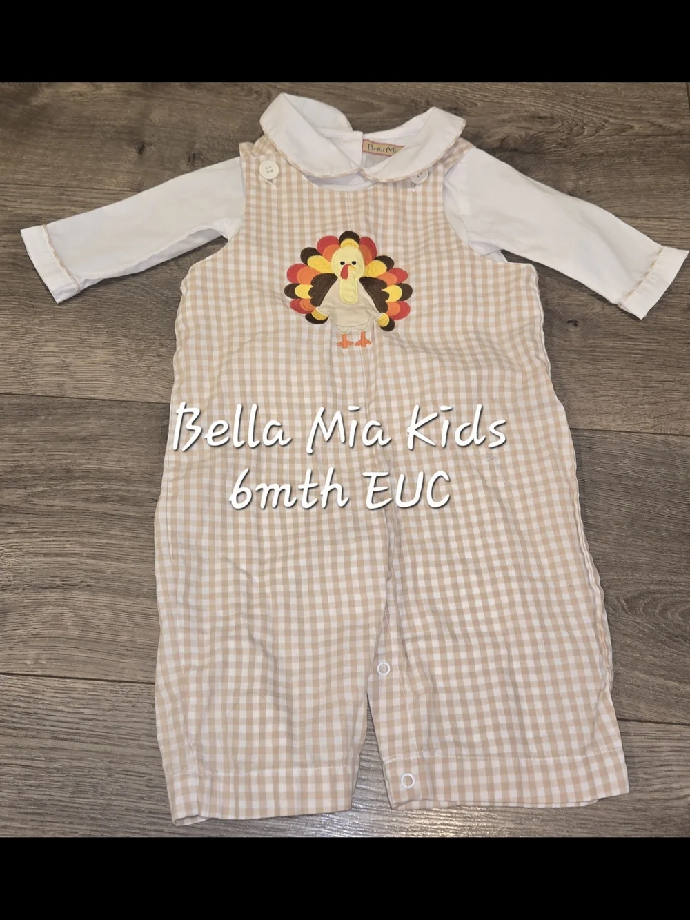 Pink Gingham Turkey Applique Romper - 6M